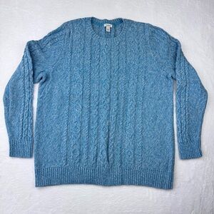 LL Bean blue marled cable knit crewneck sweater. 100% Cotton. Size 2X.